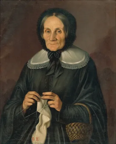 Portrait Of Mrs Kubinova Knitting