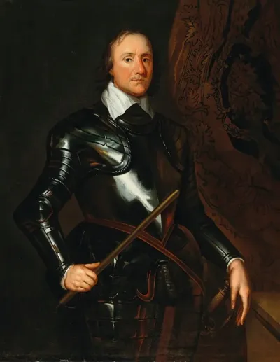 Portrait Of Oliver Cromwell In Armour Holding A Baton