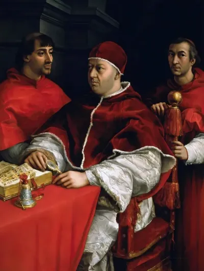 Portrait Of Pope Leo X With Cardinals Giulio De Medici And Luigi De Rossi