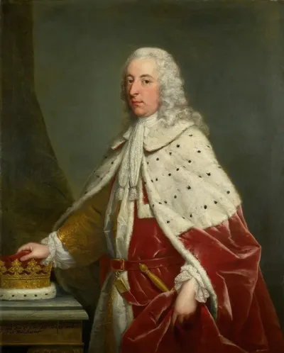 Portrait Of Robert Montagu 6th Earl And 3rd Duke Of Manchester 1710 62 Three Quarter Length Wearing State Robes With A Ducal Coronet