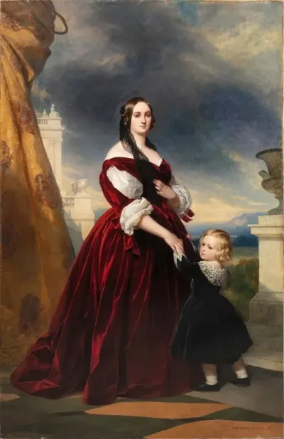 Portrait Of The Countess Duchatel 1817 1878 With Her Son Vicomte Charles Tanneguy Duchatel 1838 1891
