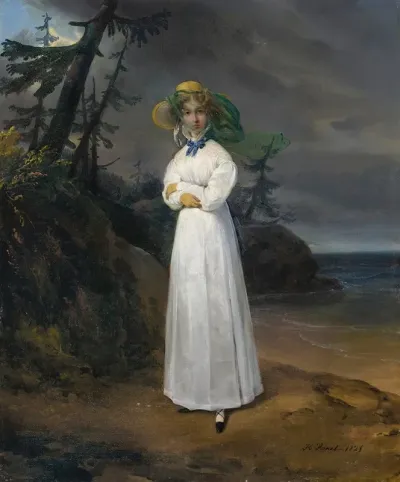 Portrait Of The Widow Comtesse Jean Henri Louis Greffulhe Nee Marie Francoise Celestine De Vintimille Du Luc Later Comtesse Philippe Paul De Segur 1787 1862 In A Landscape