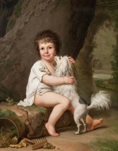 Portrait Of The Young Henri Bertholet Campan 1784 1821 With The Dog Aline