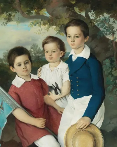 Portrait Of Three Children With Rabbit