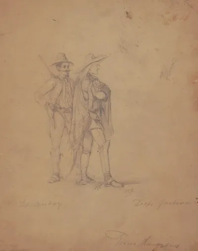 Portrait Of Two Texas Rangers Standing Facing Right