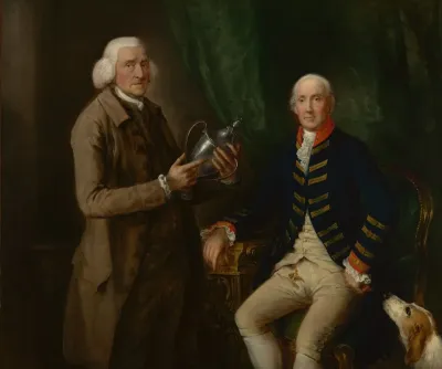 Portrait Of William Anne Hollis 4th Earl Of Essex Presenting A Cup To Thomas Clutterbuck Of Watfor