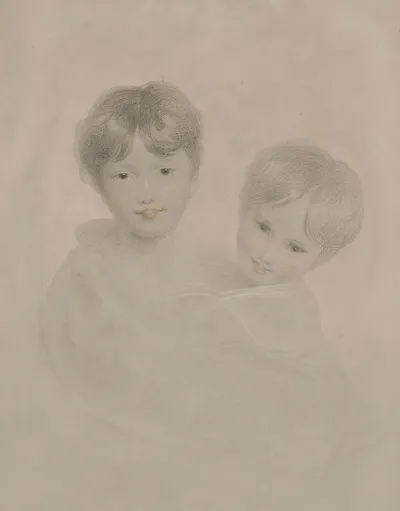 Portrait Sketch Of Two Young Boys Embracing