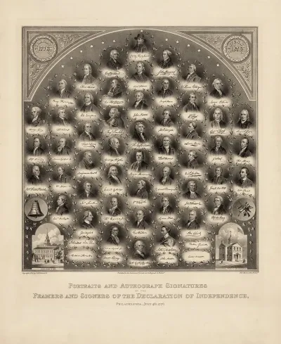 Portraits And Autograph Signatures Of The Framers And Signers Of The Declaration Of Independence Philadelphia July 4th 1776