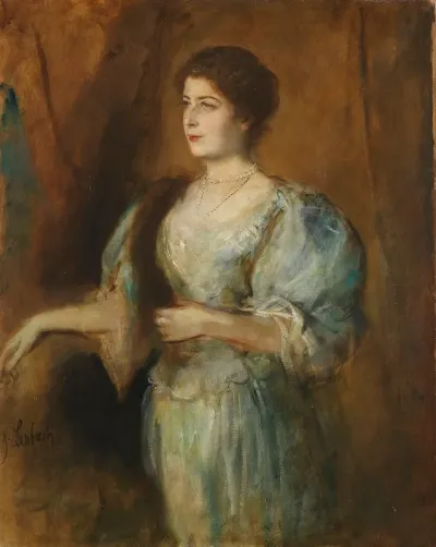 Portrat Einer Dame Mit Perlenkette Und Pelzstola