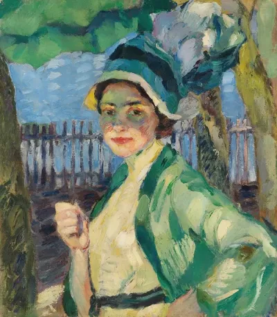 Portrat Einer Dame Unter Grunem Schirm Frieda Blell