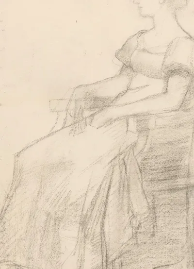 Portret En Een Vrouw Zittend Op Een Stoel