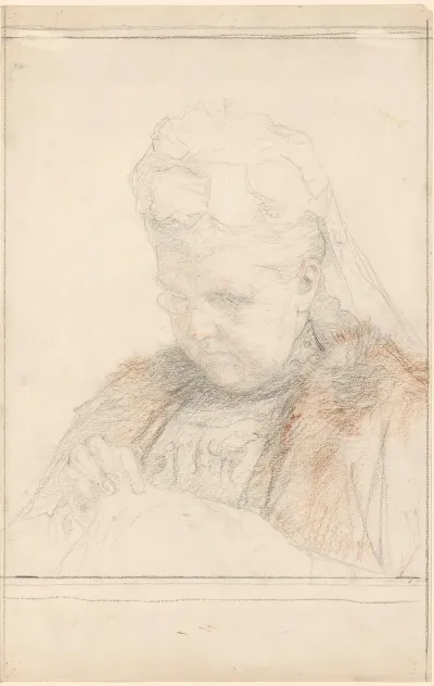 Portret Van De Koningin Moeder Emma Handwerkend