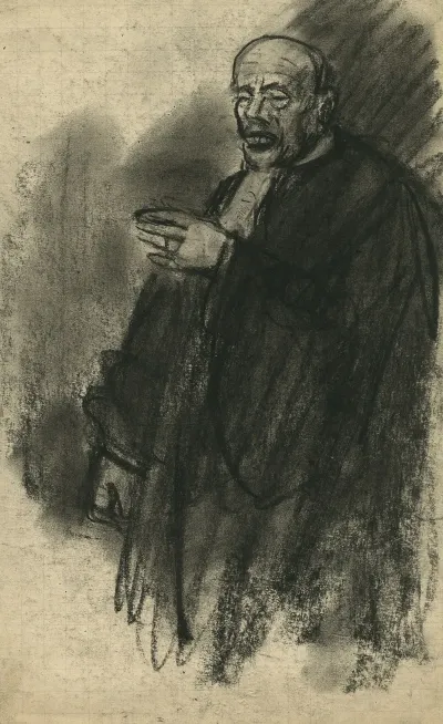 Portret Van Een Staande Man In Toga Linkerhand In De Lucht