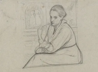 Portret Van Henriette Roland Holst Van Der Schalk Zittend Bij Een Voorstelling Met Twee Meisjes