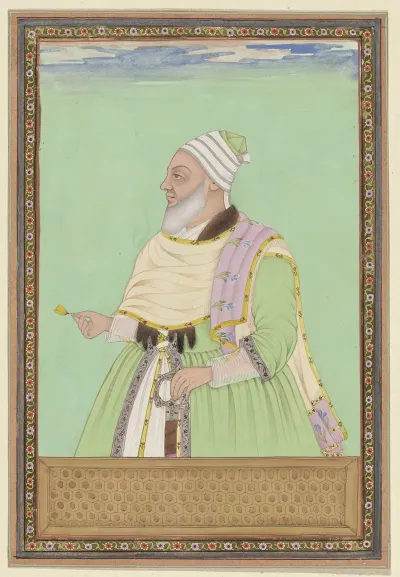 Portret Van Shah Raju De Geestelijke Leidsman Pir Van Sultan Abul Hasan