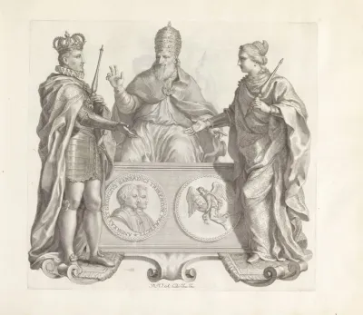 Portretten Van Andrea En Giorgio Barbarigo Daarbij De Spaanse Koning En De Personificatie Van Venetie