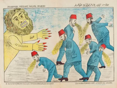 Poster From The Young Turk Revolution Period Former Dignitaries Seized By Cholera