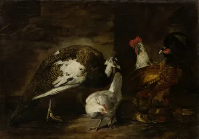 Poultry Yard With Peacock And Peahen