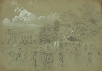 President Lincoln And Genl Scott Reviewing 3 Years Regiment On Penn Ave