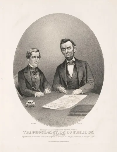 President Lincoln And Secretary Seward Signing The Proclamation Of Freedom January 1st 1863