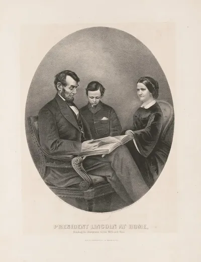 President Lincoln At Home Reading The Scriptures To His Wife And Son