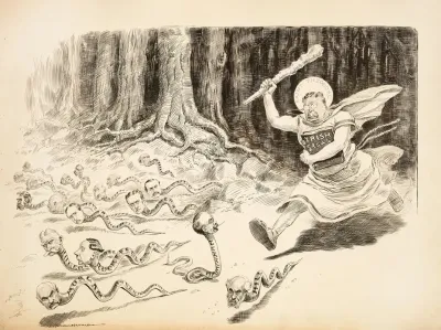 President Theodore Roosevelt Depicted As St Patrick Chases Snakes With The Heads Of Men