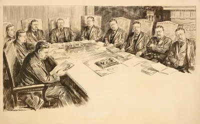 President Theodore Roosevelt Meeting With His Cabinet Only Each Cabinet Member Is Depicted As Roosevelt