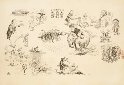 President Theodore Roosevelt Rides The Republican Party Elephant Like A Charger Spearing Several Men With His Lance Shaped Like A Big Stick