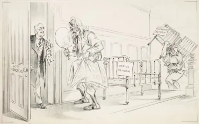 President Woodrow Wilson Is Depicted As A Doctor Delivering The Tariff Reform And Currency Reform Legislation Babies At The 63rd Congress
