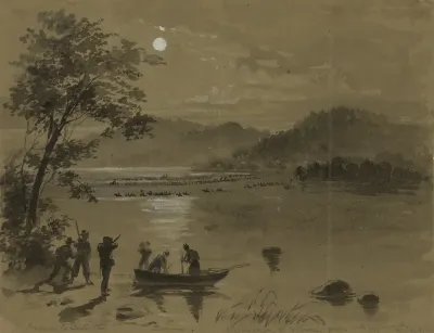 Previous To Antietam Rebels Crossing The Potomac Union Scouts In Foreground