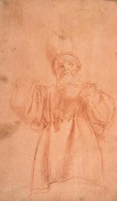Priest With Upraised Arms Wearing A Two Horned Tiara
