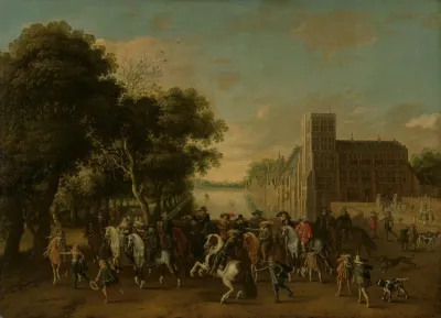 Prince Maurits Accompanied By Prince Frederik Hendrik Frederick V Of Bohemia And His Wife Elizabeth Stuart And Others On The Buitenhof The Hague