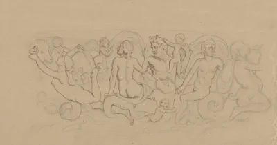 Procession Of Sea Deities Enclosed In An Arabesque Form