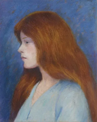 Profil De Femme Sur Fond Bleu