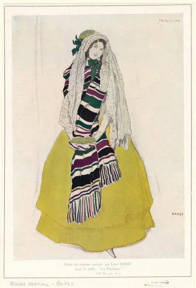 Projet De Costume Execute Par Leon Bakst Pour Le Ballet Les Papillons