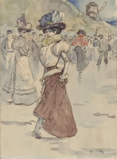 Promeneurs Devant Le Moulin De La Galette Actuel 18eme Arrondissement 2