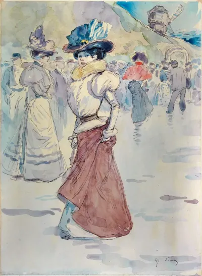 Promeneurs Devant Le Moulin De La Galette Actuel 18eme Arrondissement 3