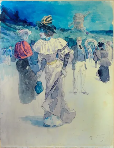 Promeneurs Devant Le Moulin De La Galette Actuel 18eme Arrondissement