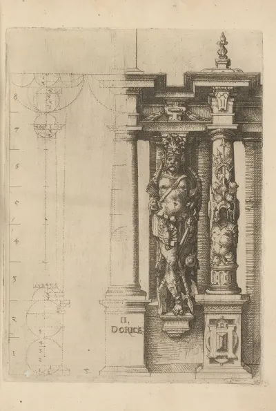 Proportions Of The Doric Column Order With An Atlante In The Form Of An Armed Man Between Two Columns
