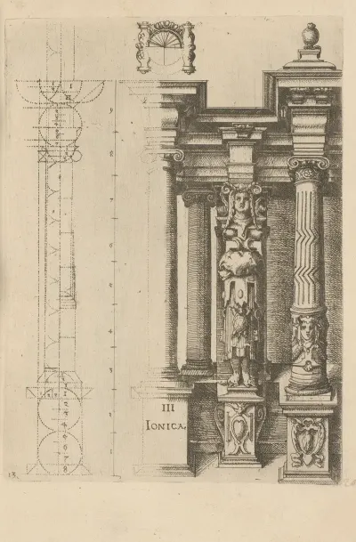 Proportions Of The Ionic Column Order With A Caryatid As A Pilaster Between Two Columns