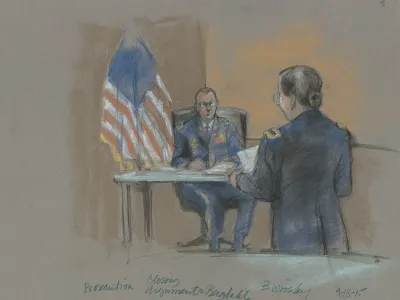 Prosecution Lawyer Giving The Closing Argument During The Court Martial Of Bowe Bergdahl Fort Sam Houston San Antonio Texas