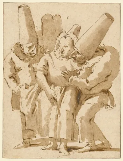 Punchinellos Approaching A Woman