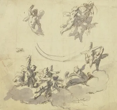 Putten Mit Deckelvase Und Amphora Auf Wolken