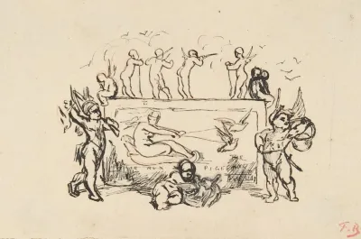 Putti Grouped Around A Rectangular Panel