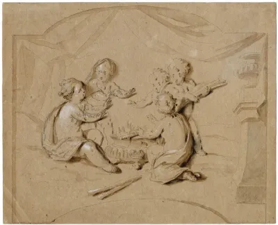 Putti Warmen Zich Bij Een Vuur De Winter