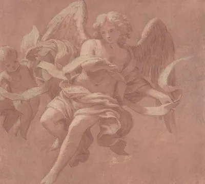 Putto And Angel Holding A Banderole