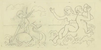 Putto Auf Delphin Tritonenpaar Kachelentwurfe