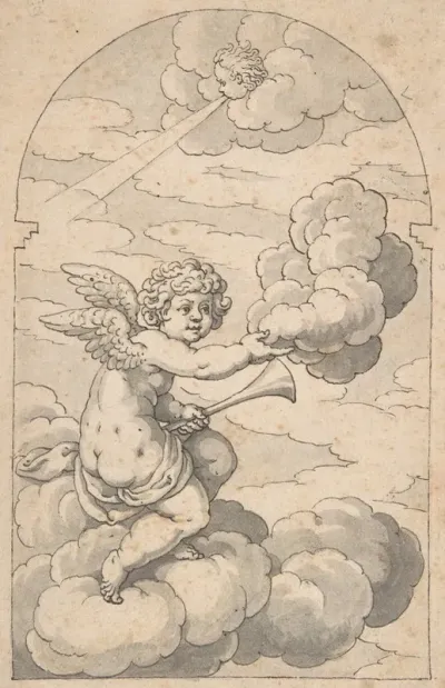 Putto Holding A Cloud And Horn