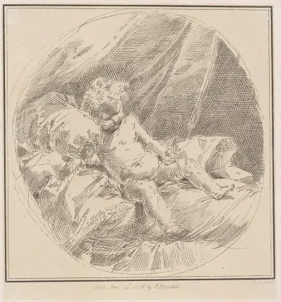 Putto Reclining On A Bed