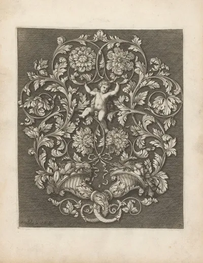 Putto With Cornucopias And Leaf Shaped Ornaments